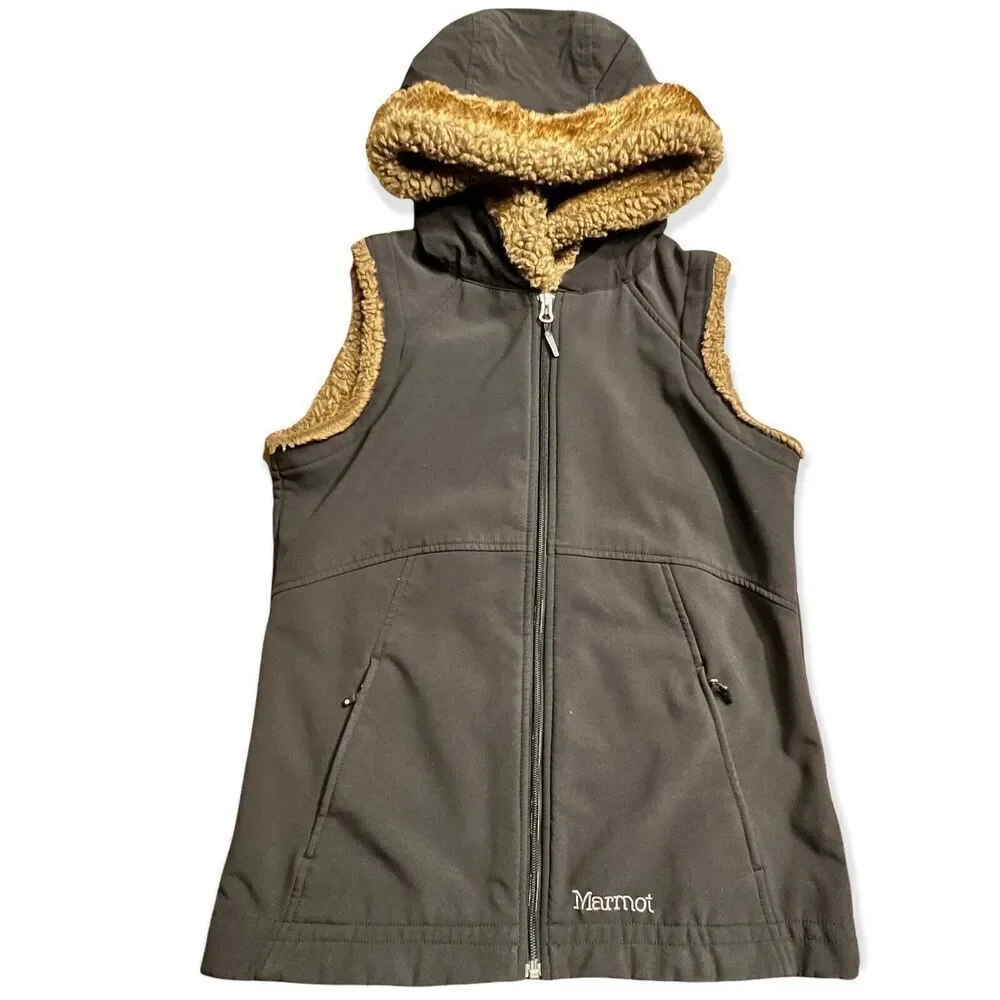 MARMOT WOMEN'S FURLONG BLACK FAUX FUR FLEECE LINED VEST, SIZE M